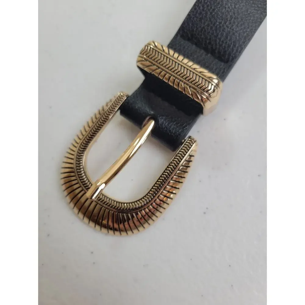 Casual Belt‎ with Gold Buckle Black Faux Leather Pebbled Western Women's 28-33